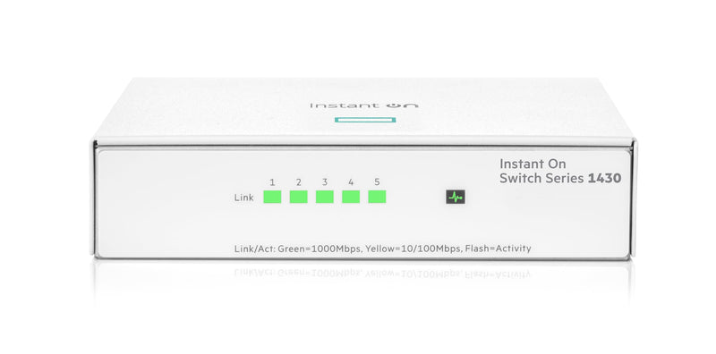 HPE Networking Instant On Switch Series 1430 5-Port Gb Unmanaged Layer 2 Ethernet Switch | 5X 1G | Fan-Less | US Cord (R8R44A#ABA) 5G