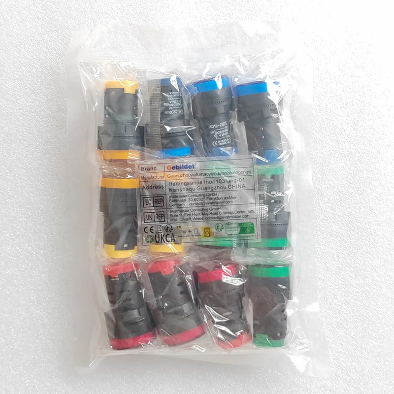 Gebildet 12 pieces 22 mm LED indicator light signal light control light, LED display pilot signal lamp 12 V-24 V 20 mA, AD16-22D/S (red/yellow/blue/green, each color 3 pieces) mix E378