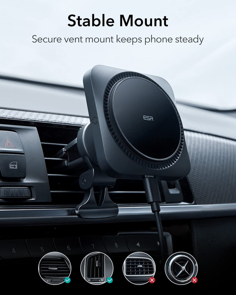 ESR for MagSafe Car Mount Charger with CryoBoost, Magnetic Wireless Car Charger, for MagSafe Car Charging, for iPhone 17/16/15/14/13/12, S25, Fast Phone Cooling Charging Set,36W QC 3.0 Adapter Upgraded Car Charger Set