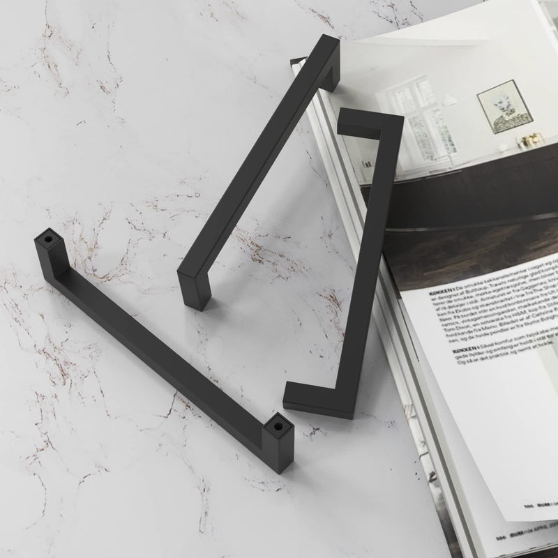 20 Pack 3 Inch (76mm) Hole to Hole Center Matte Black Cabinet Pulls Stainless Steel Kitchen Cabinet Handles - Square Dresser Handles Drawer Pulls 3inch(76mm) Hole Center 20