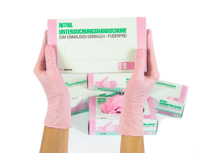 SF Nitrile Disposable Gloves S Pink, 100 pieces/box, nitrile gloves, stretchy disposable gloves made of nitrile, powder-free, latex-free, tear-resistant, rubber gloves