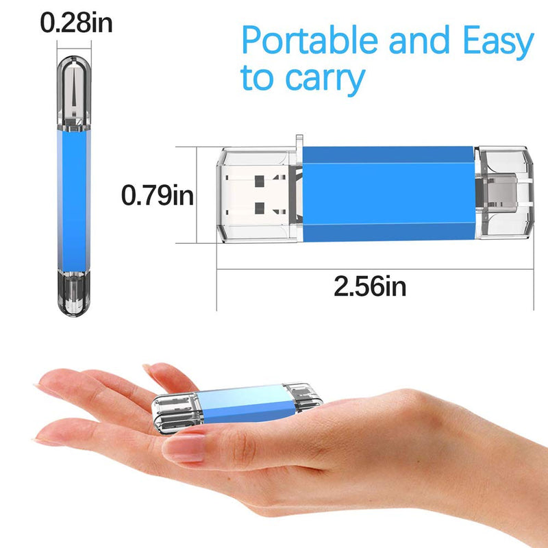KOOTION 256GB USB C Flash Drive Dual USB 3.0 + Type C Thumb Drive OTG Jump Drive 2 in 1 Memory Stick for Smartphone/Laptop/Tablet/iPhone 15 - Blue