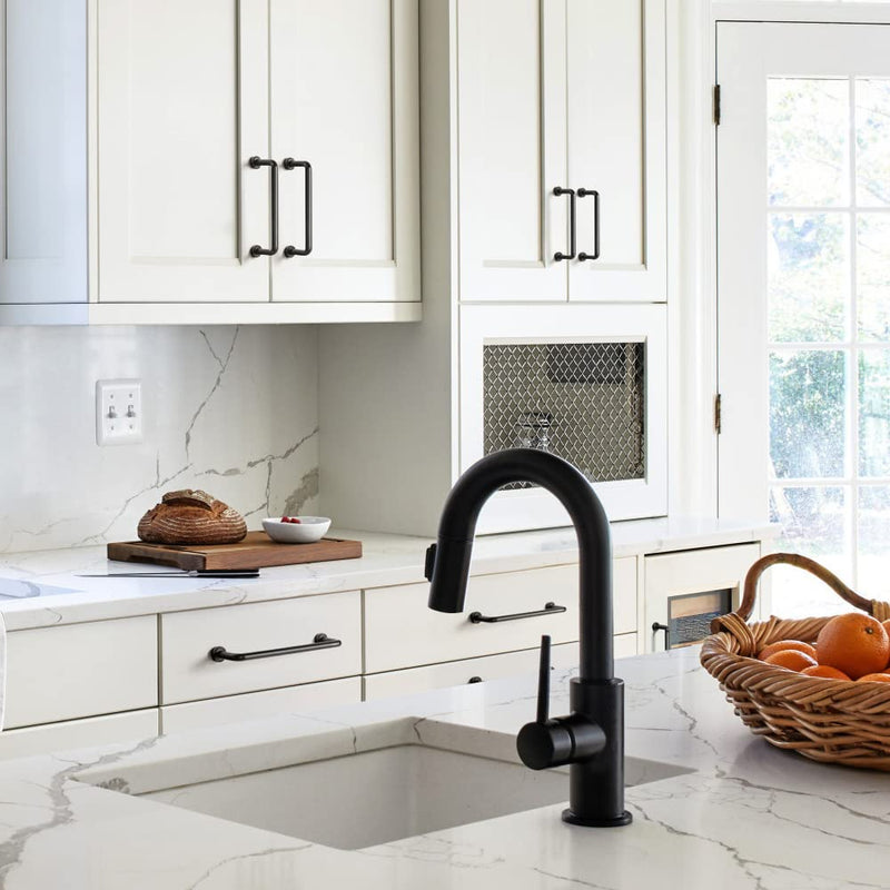 Goo-Ki 6 Pack 5" Center to Center Matte Black Modern Cabinet Pulls Solid Contemporary Home Improvement Hardware Drawer Pulls Zinc Alloy Kitchen Handles 5'' Center to Center