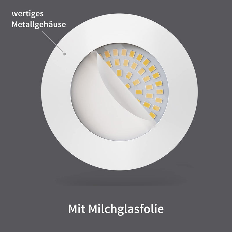 Scandinavian home Set of 6 LED Recessed Spotlights 230 V 4.5 W Warm White 60 mm - 70 mm I Suitable for Bathroom I CRI 90 500 lm 3000 K 68 mm I Matte White with Frosted Glass I LED Spot Recessed Nn Series