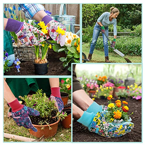 10PCS Purple Garden Tools Set & 4 Pairs Floral Garden Gloves for Women(M)