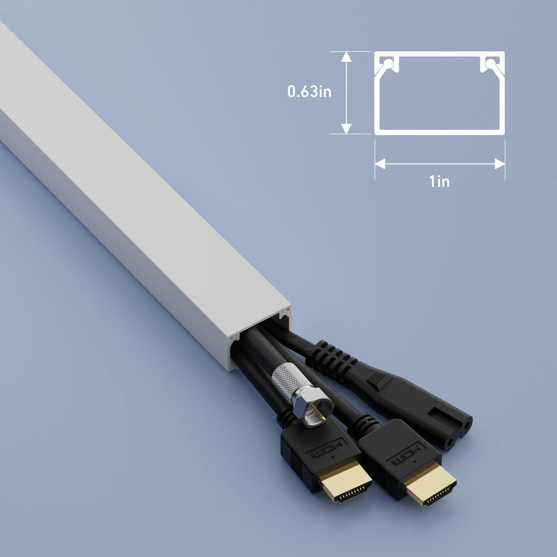 D-Line 3.28ft Cable Raceway, Self Adhesive Cord Cover, Hide Surface Wires, Paintable - 1x 1in (W) x 0.63in (H) x 39in Length - White Large - 1-Pack