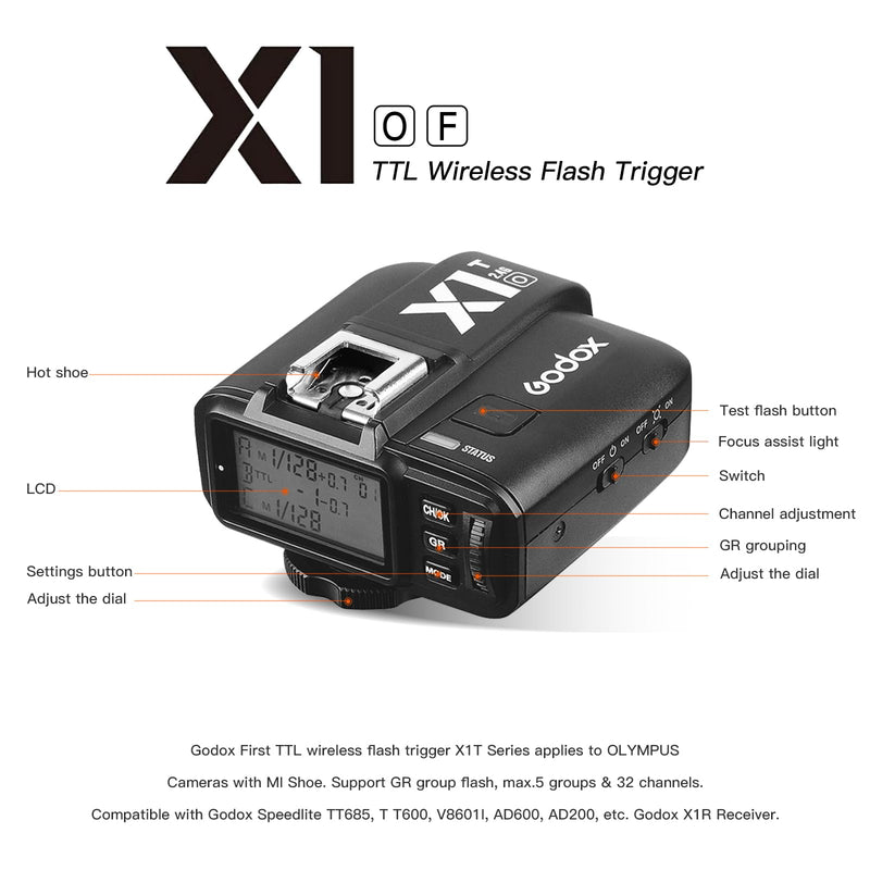 Godox X1T-F TTL Wireless Flash Trigger Transmitter for Fuji Fujifilm, Support 1/8000s HSS Function 5 Groups 32 Channels (X1T-F Trigger)