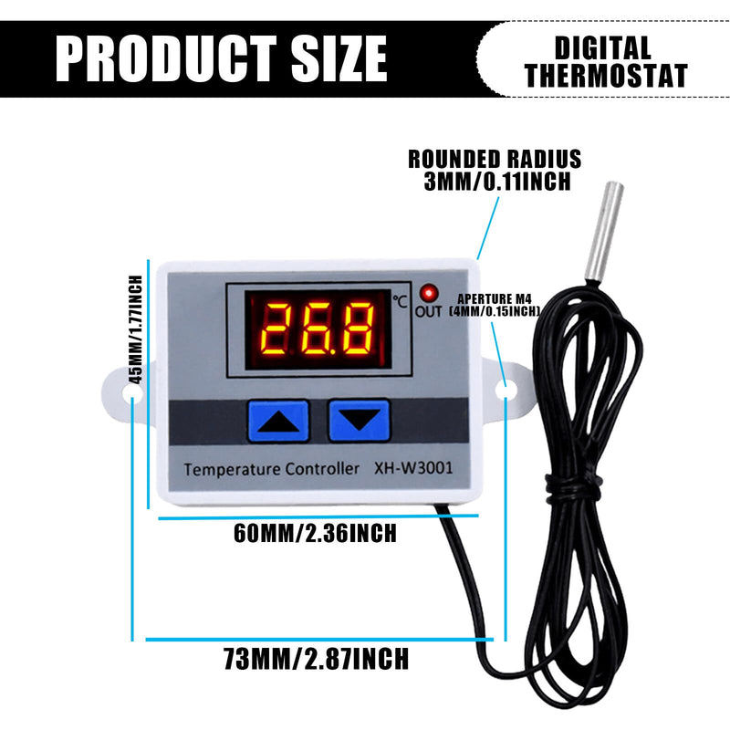 Pack of 3 digital temperature controller: XH-W3001 digital thermostat with sensor, waterproof probe, AC110V-220V temperature switch, LCD display, heating, cooling