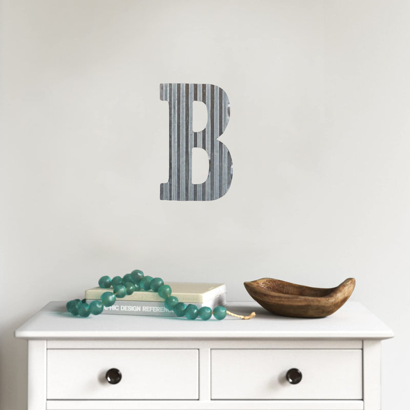 COLLECTIVE HOME - 12" Metal Letter Wall Decor, Galvanized Steel Numbers, Rustic Hanging Decor Symbols, Corrugated Metal Decoration, House Number (B) B