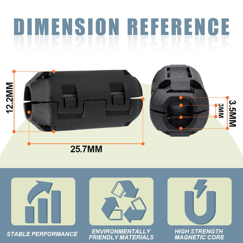Ferrite Ring Core Black Clip-on Ferrite Core EMI Noise Reducer Cable Clip with 3.5 mm Inner Diameter for USB Cable, Audio and Video Cable Power Cable Pack of 10 3.5MM