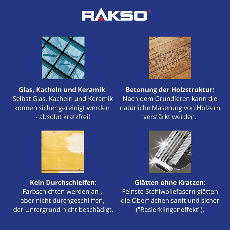 RAKSO steel wool fine 00-8 pads, smoothes wood, cleaning plastic blinds, garden furniture, polishing aluminum individual items