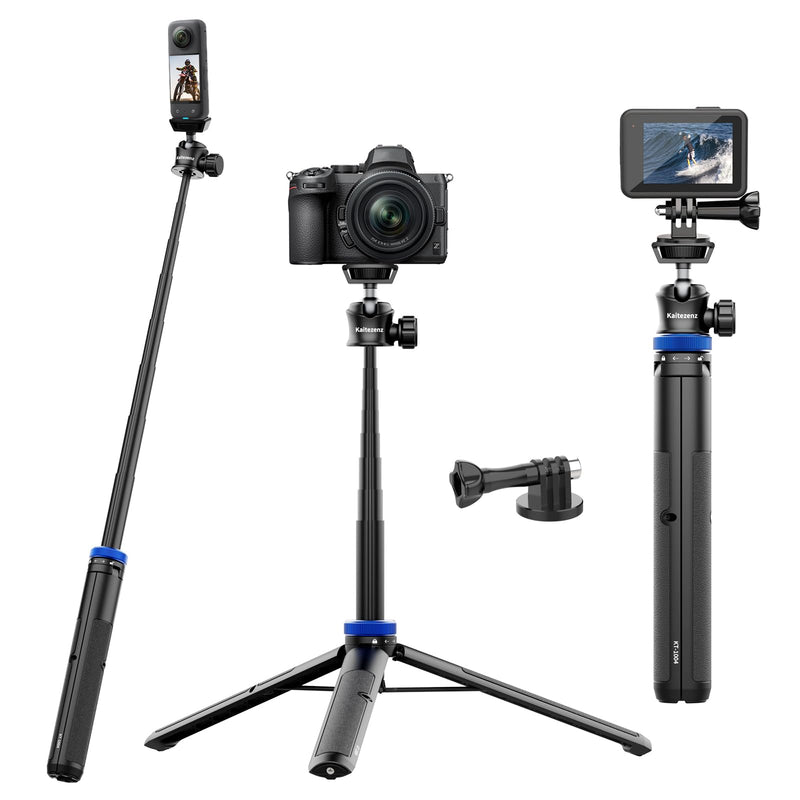 Selfie Stick Tripod for Gopro Camera, 62" Extendable Tripod Stand with 360° Ball Head 1/4" Screw, Portable Lightweight Camera Tripod for GoPro Max Hero 11 10 9 8 7 6 5 DJI OSMO Action Camera