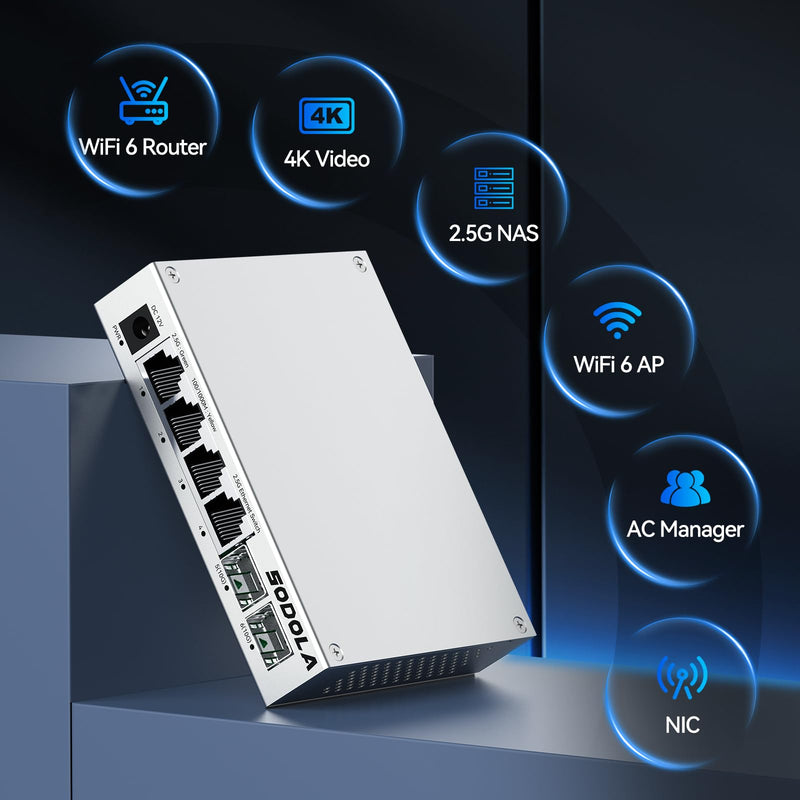 SODOLA 2.5Gb Switch,4 x 2.5G Base-T Ports, 2 x 10G SFP+, Aluminum Alloy Cooling & Magnetic Mounting,2.5 Gigabit Network Switch Fanless Plug & Play, Unmanaged Multi-Gigabit Switch,Lifetime Protection 4X2.5G RJ45+2x10G SFP+(Unmanaged)