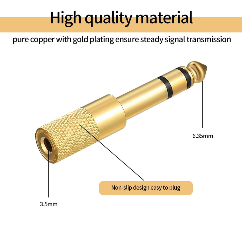6.35mm (1/4 inch) Male to 3.5mm (1/8 inch) Female Stereo Headphone Adapters, 4 Pcs 3.5mm/1/8'' Female to 6.35mm/1/4'' Male Stereo Audio Adapter Jack Plug for Headphone, Gold Plate