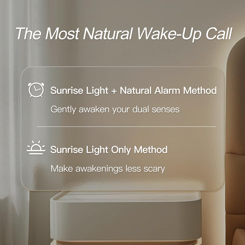 HOUSBAY Wood Grain Sunrise Alarm Clock- Natural Wake Up Light, FM Radio, Bluetooth Speaker, Dimmable Nightlight & Display- Soothing Morning Routines