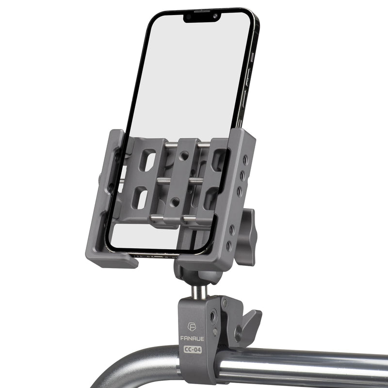 FANAUE Aluminum Motorcycle Phone Mount with Vibration Dampener & High-Speed Secure Lock, 360° Rotatable Phone Holder Cradle Handlebar Cellphone Holder for Motorcycle ATV Scooter Fit for 5.5"-7.0"