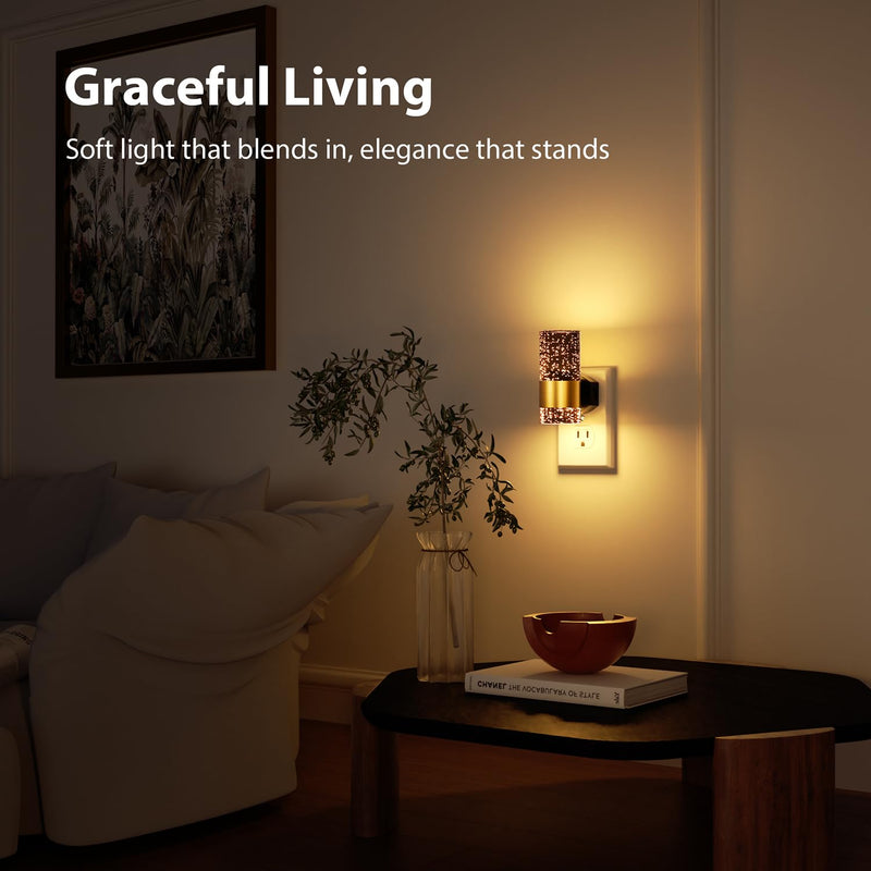 LED Night Lights Plug into Wall, 2-Pack Bright Plug in Nightlights, Dimmable 0-100LM, Dusk-to-Dawn, Wall Sconce-Style, Auto-On/Off, Home Decor for Bedroom, Bathroom, Hallway, Kitchen, 3000K