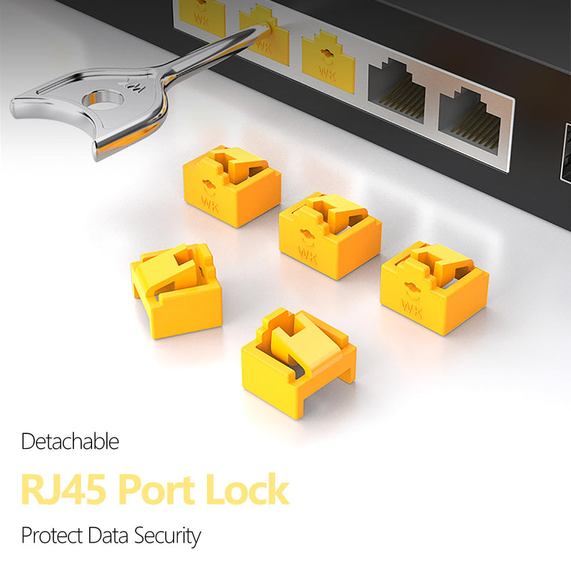 12 Pcs RJ45 Port Lock with 1 Keys, Locking RJ45 Port/Dust Blocker,Compatible with Computer,TV,Router,Other Devices （Yellow） 12+1 Yellow
