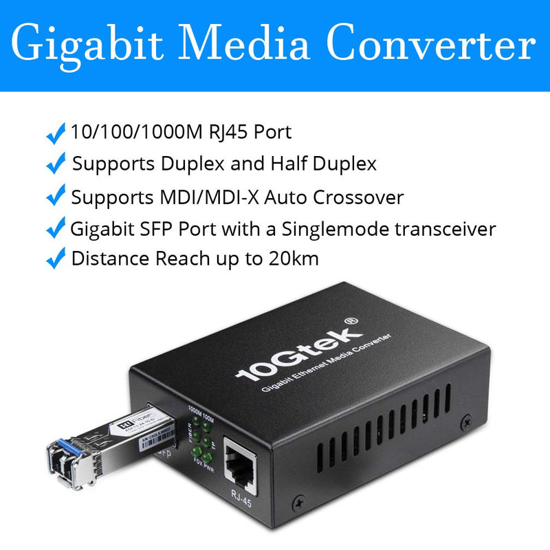 30m OM3 LC to LC Fiber Cable with 1 Pair of Fiber to Ethernet Media Converter, Gigabit Multimode SFP LC Converter, 1000Base-SX to 10/100/1000M RJ45, MMF, 850nm, up to 500m