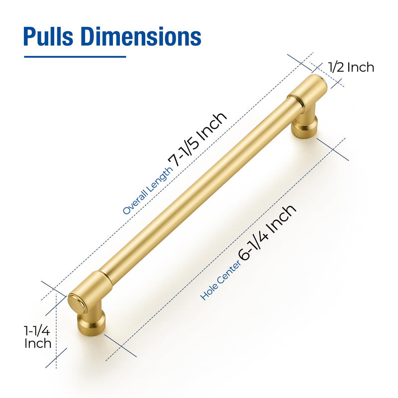 JOY DECOR 5 Pack 6-1/4 Inch Brushed Gold Cabinet Handles Modern Dresser Drawer Pulls Kitchen Cabinet Hardware for Cupboard Door Handles 6-1/4 In Hole Center