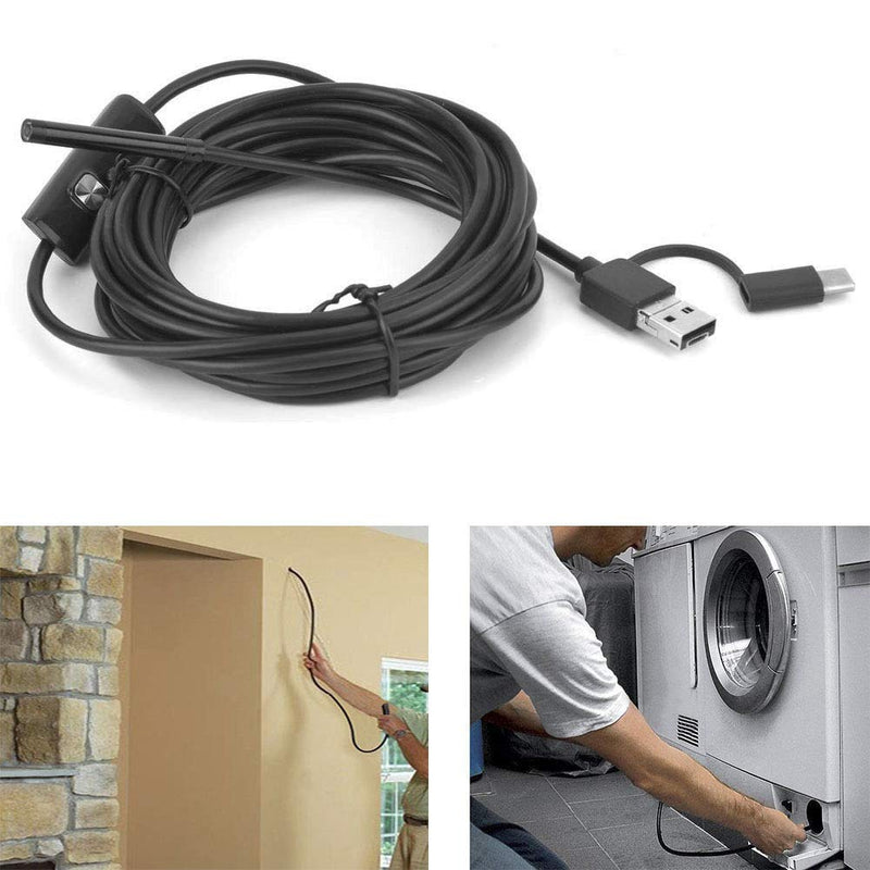 USB Endoscope 5.5mm Borescope Inspection Snake Camera Waterproof 3 in 1 6LED 5M for Smartphones