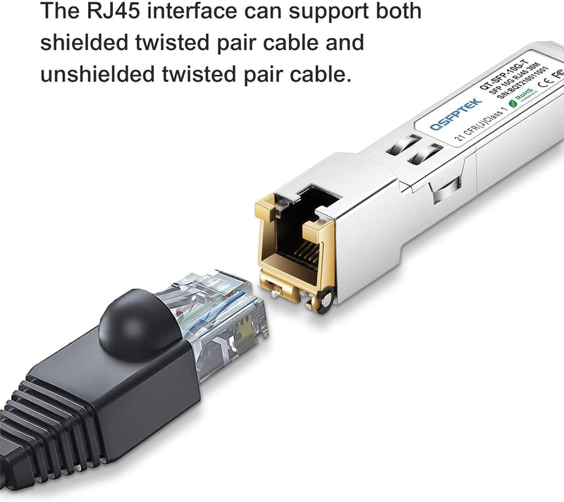 QSFPTEK 10GBASE-T SFP+ to RJ45 Module, 10Gb Ethernet Copper RJ-45, 10 Gigabit Mini gbic Networking Transceiver Compatible with HPE BladeSystem 813874-B21, up to 30m