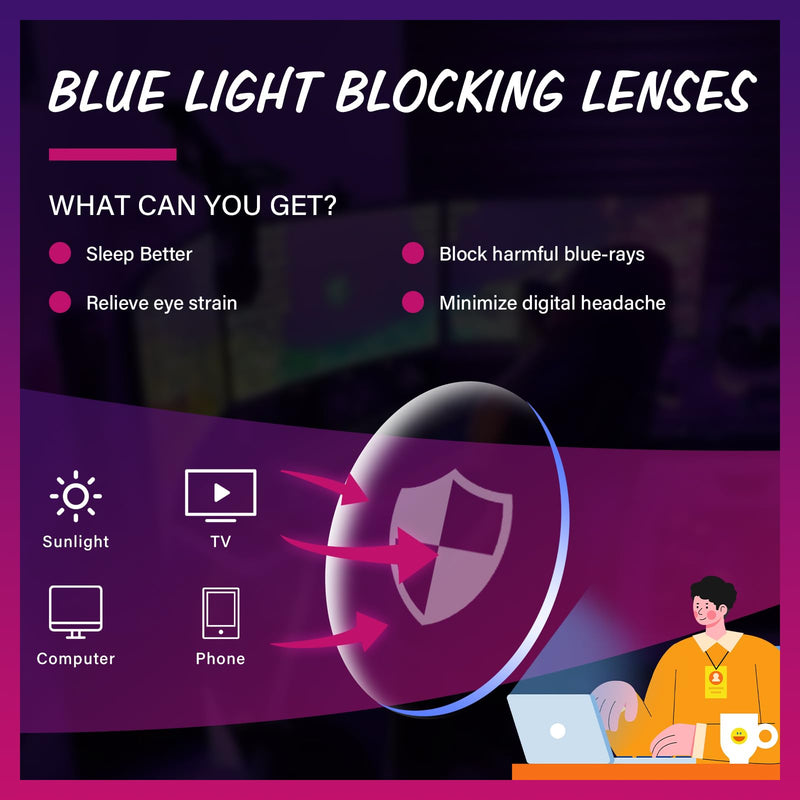 OPTOFENDY Blue Light Glasses for Men Women, Gaming Glasses for Computer, TV, Phone with Anti Fatigue, Eyestrain & UV Glare Black Clear