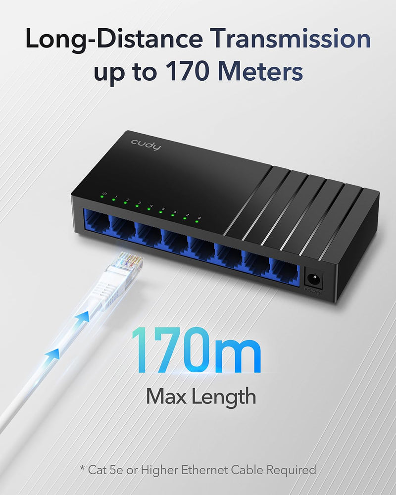 Cudy GS108D 8 Port Gigabit Ethernet Network Switch,Ethernet Splitter - Desktop, Fanless, Traffic Optimization, Plug and Play