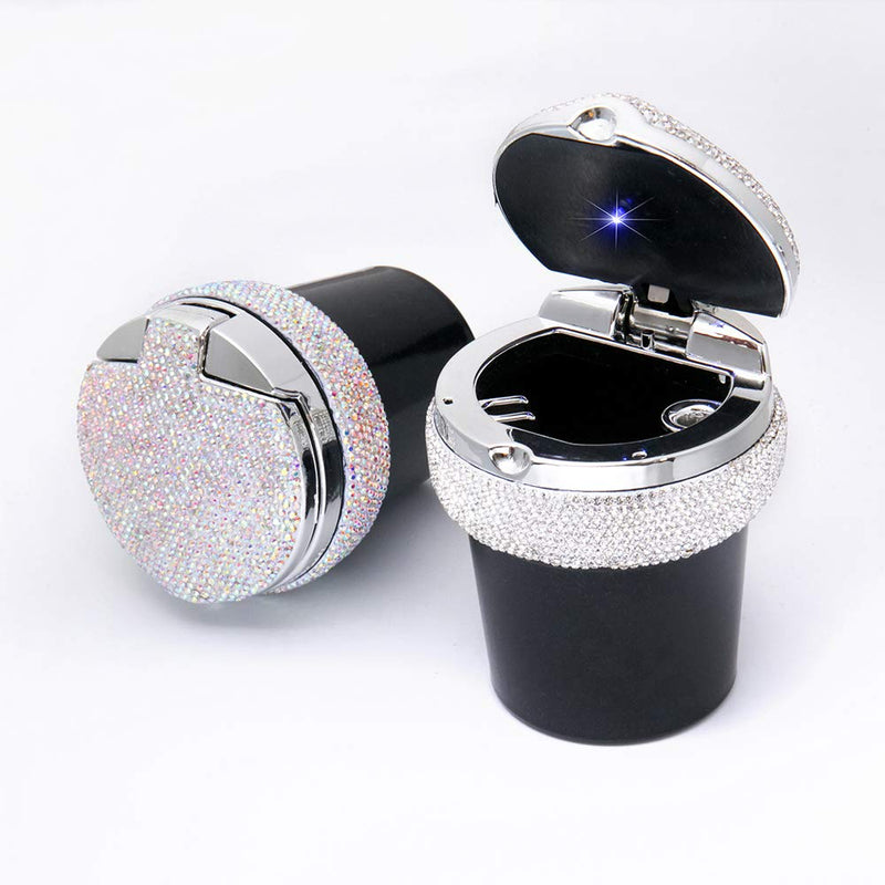 Bling Car Ashtray, Bling Portable Cigarette Smokeless Cylinder Cup Holder with Blue LED Light Indicator, Car Accessories for Women,Ideal for Car,Home and Office, Black.