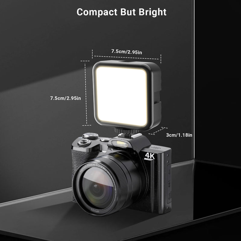 On-Camera Video Light, Rechargeable LED Mini Bright Light for Photography, Portable Camera Lighting for DSLR Camera, GoPro, Phone, Compatible with Sony Nikon Canon Panasonic