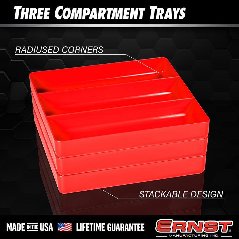 Ernst Tool Garage Organizer Tray, Red, 3-Compartments (Pack of 4) 10.5" x 10.5" x 1.5" (Pack of 4) 레드