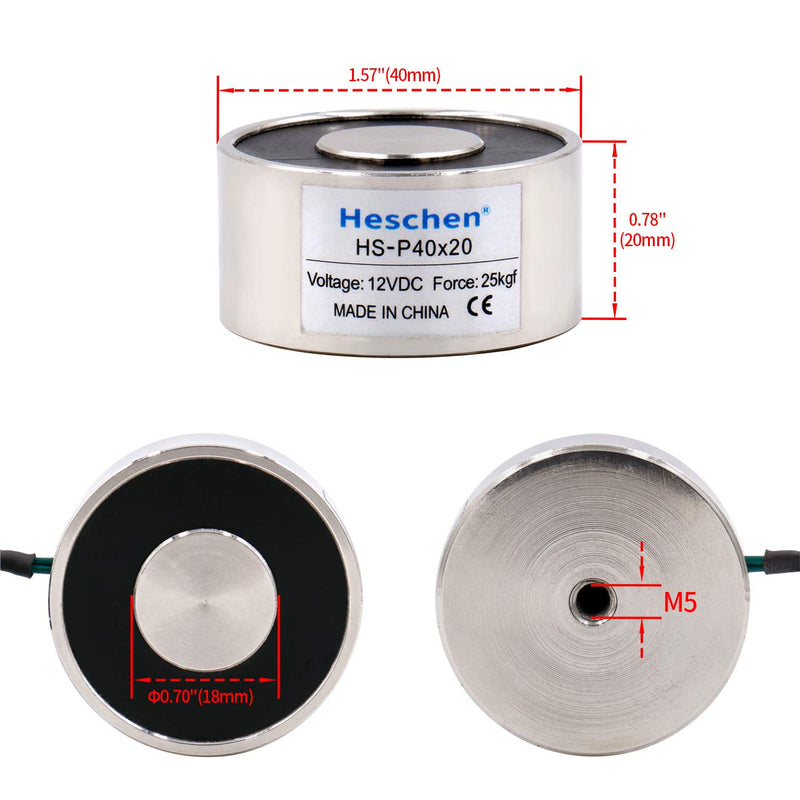 Heschen electromagnet magnet P40/20, outer diameter: 40 mm, DC 12 V, 25 kg