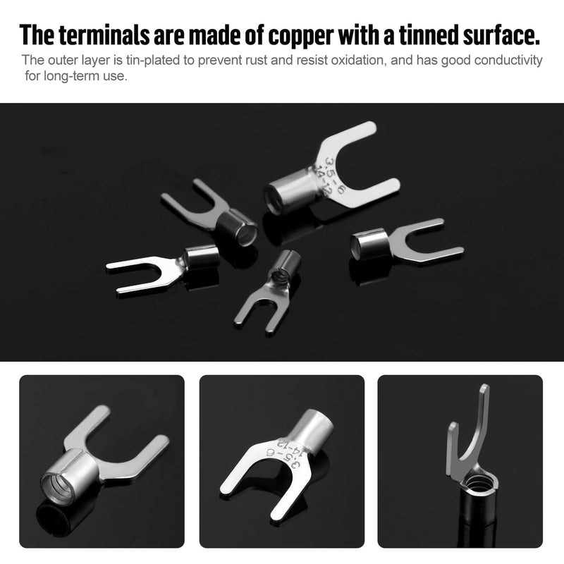 YIXISI 320 pieces non-insulated fork wire terminals kit, fork cable lugs crimp connector, copper lugs fork terminals connector, AWG 22-16 16-14 14-12
