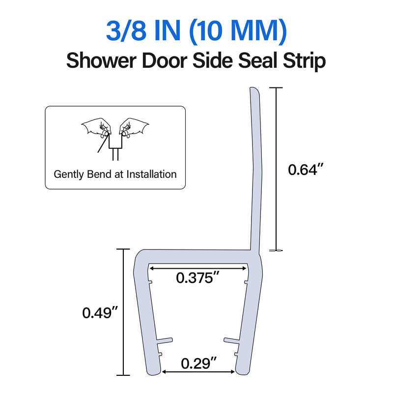 Yecaye 3 Pack Shower Door Seal,Shower Door Sweep,Frameless Glass Seal Strip for Side Door,Stop Leaks and Create a Water Barrier Guard (Side-3/8 x39) Side-3/8"x39"