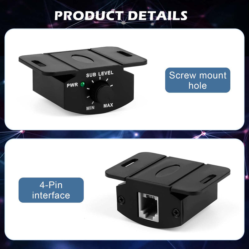 Universal Bass Knob Control with 5M/16FT Cable Extension Cable，4-Pin Bass Volume Knob for Car Amplifier.