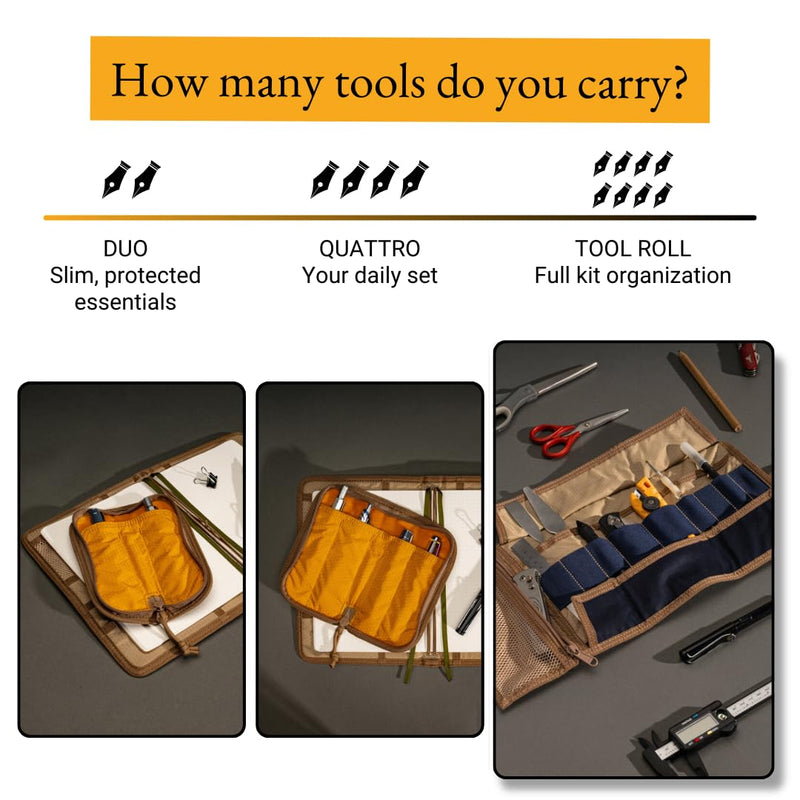 LOCHBY® Art & Electronic Organizer | EDC Roll-Up Tool Bag for Pen Lovers & Tech | Multi-Pocket with Elastic Loops for Pens, Cables, External Hard Drives | Stylish Waxed Canvas & Durable Aluminum Hooks Nautical