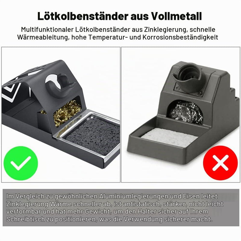 Soldering Iron Stand Soldering Station T12 with Sponge & Cleaning Ball | Universal soldering iron holder, heat resistant, metal base, for electronics, repairs, workshop and hobby soldering
