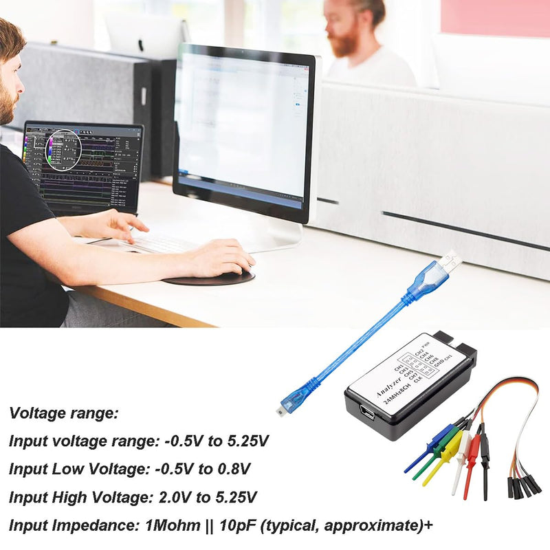 USB Logic Analyzer Device Kit USB Cable 24MHz 8 Channels 24MHz 8 Channels UART IIC SPI Debug with 6 Colors Test Hook Clip Kit Mini to USB Cable Dupont Cable for Arduino FPGA M100 SCM