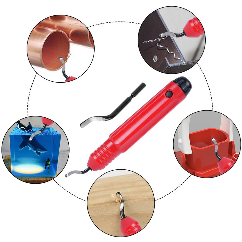 flintronic deburring tool universal, hand deburring tool with 10 replacement blades, 360° rotating blade cutting tool for 3D printers, plastic, aluminum and stainless steel (1 tool + 10 blades) #2 red