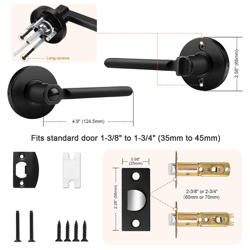 Probrico Privacy Door Handles for Bedroom and Bathroom Black Privacy Door Handle Lever, Keyless Interior Door Handles Bed Bath Door Lockset, 1 Pack