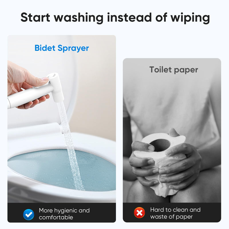 Arofa Matte White Bidet Sprayer for Toilet, Handheld Jet Sprayer Adjustable Water Pressure Muslim Shower with Bidet Hose, Bidets Faucet for Existing Toilets Cloth Diaper Spray for Baby/Feminine Wash 1 Pack