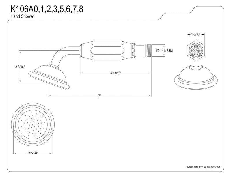 Kingston Brass K106A8 Victorian Hand Shower Head, Brushed Nickel 6.88 x 2.56 x 2.25