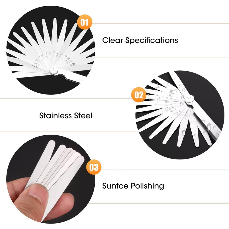 17 Stainless Steel Blades Feeler Gauge 0.02-1.00 mm Metric Blades High Precision | Hochpräziser Fühlerlehre Faltbares Werkzeug Ventillehre Gap Breite Messwerkzeug für Dicke Messung Kolbenringen Bremsbaendern