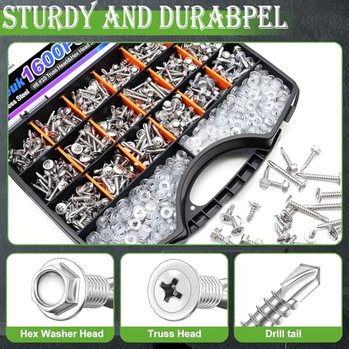mxuteuk #8#10 Self Tapping Screws,410 Stainless Steel Self Drilling Screws for Metal,Truss Head & Hex Head 1/2" to1-1/4'' Self Tapping Screw for Plastic