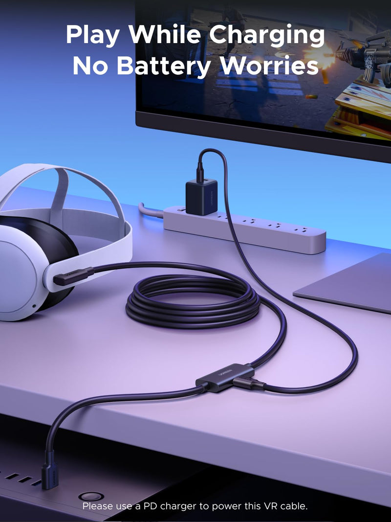 UGREEN USB 3.0 to USB-C Cable, Right Angle Cable for Oculus Quest 2/3 Link Cable for PC VR Gaming & Fast Charging, 5Gbps Data Transfer, 18W PD Power Delivery, 16FT