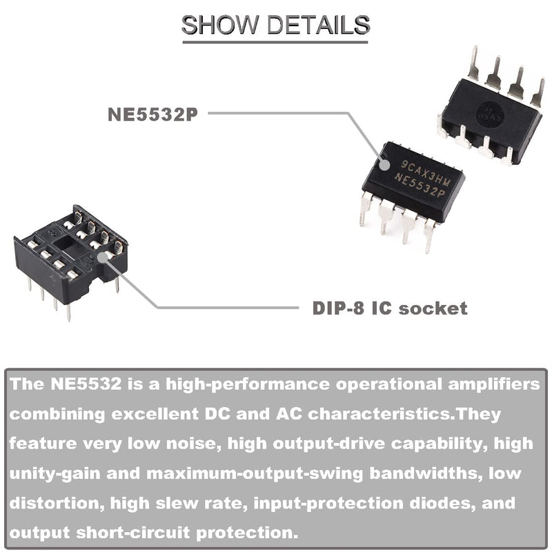 Youmile 20pcs DIP-8 IC NE5532 NE5532P Dual Low Noise Operational Amplifier High Quality Precision Chip 38mA + 20pcs DIP-8 IC Socket, for DIY Electronics Experiments