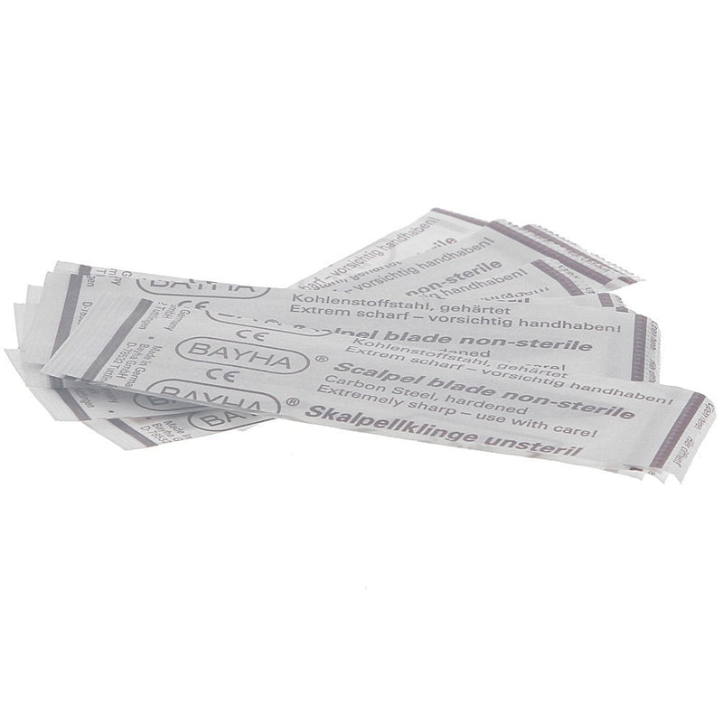 12x Bayha scalpel blades, non-sterile, blades individually packed, figure 18