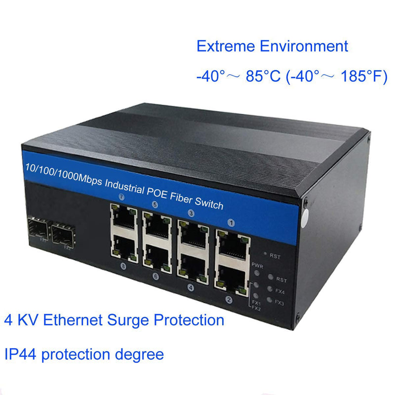 Industrial Switch 8Port Gigabit Ethernet with POE 240W Total 2Port SFP Din Rail Mounted IP40 for Outdoor Use 8 Gigabit POE(30W)