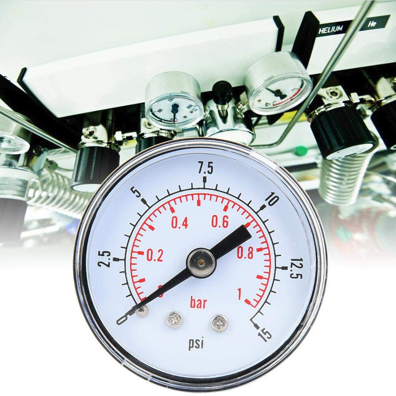 Mechanical Pressure Gauge, 1/8" BSPT Axial Pressure Gauge for Air, Oil and Water (0-15psi, 0-1bar)