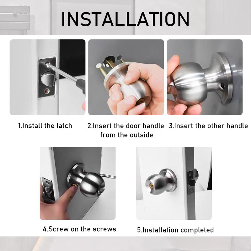 2 Pack Gold Door Knobs with Lock and Keys, Interior and Exterior Door Lock, Standard Ball Door Locks for Bedrooms/Bathroom 2 Pack
